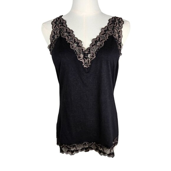 Soma Black Top Size Small Lace Trim Rayon Bamboo Blend Camisole Coquette - Picture 1 of 7